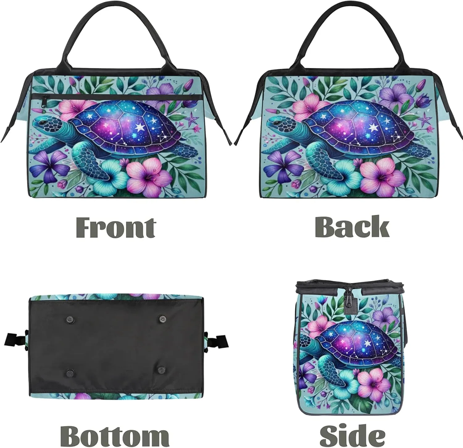 Turtle Flower Leaf Summer Travel Duffel Bag Gym Tote Bag for Women Men Waterproof Weekend Overnight Bag Carry On Tote Luggage with Pocket Personal Item Bags Sports Bag fit Travel Sports Gym Yoga