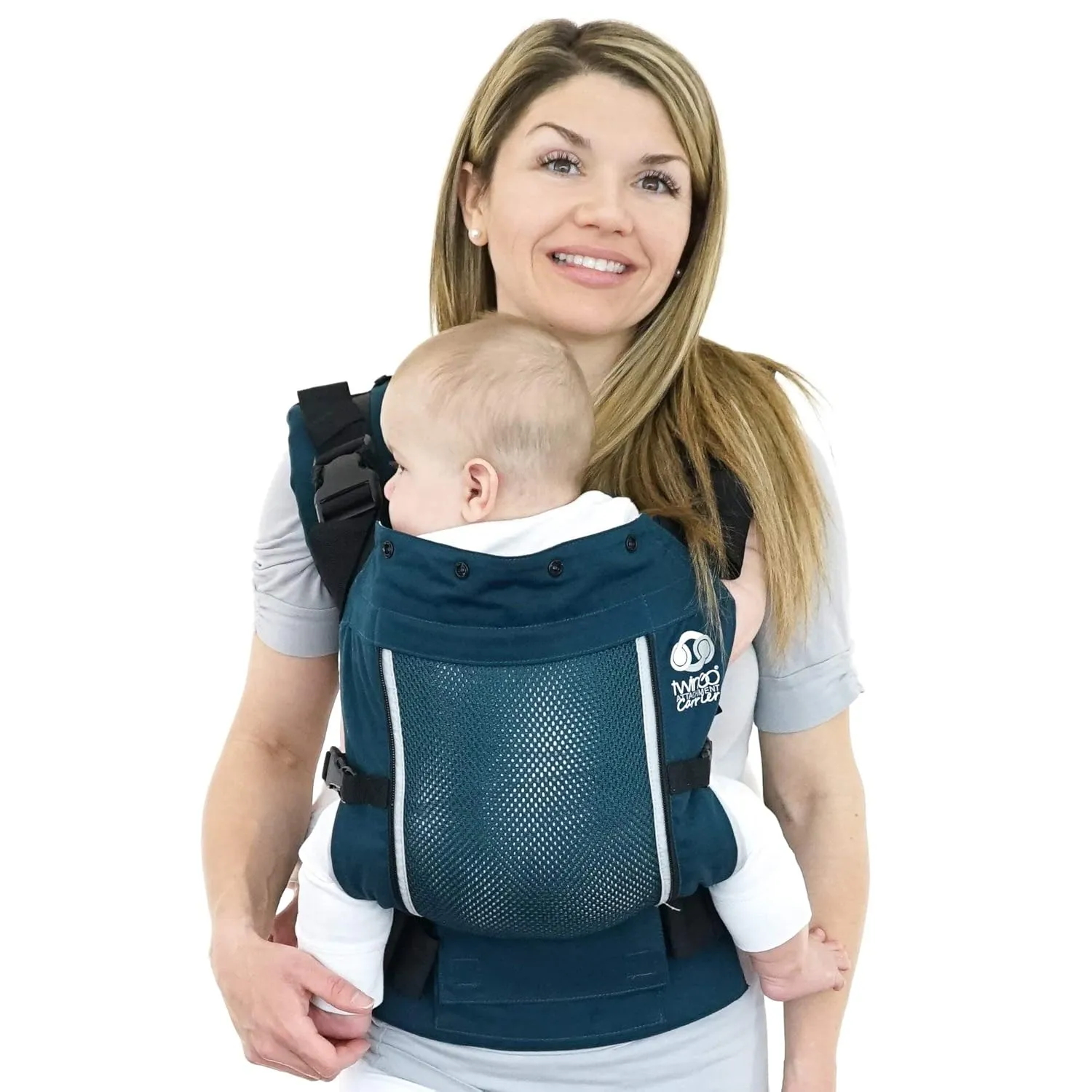 TwinGo Carrier - Air Model - Modern Teal - Great for All Seasons - Breathable Mesh - Fully Adjustable Tandem or 2 Single Baby Carrier for Men, Woman XS-XXL - Twins and Babies 10-45 lbs
