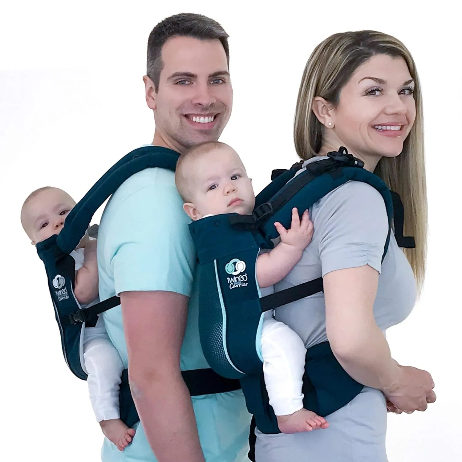 TwinGo Carrier - Air Model - Modern Teal - Great for All Seasons - Breathable Mesh - Fully Adjustable Tandem or 2 Single Baby Carrier for Men, Woman XS-XXL - Twins and Babies 10-45 lbs