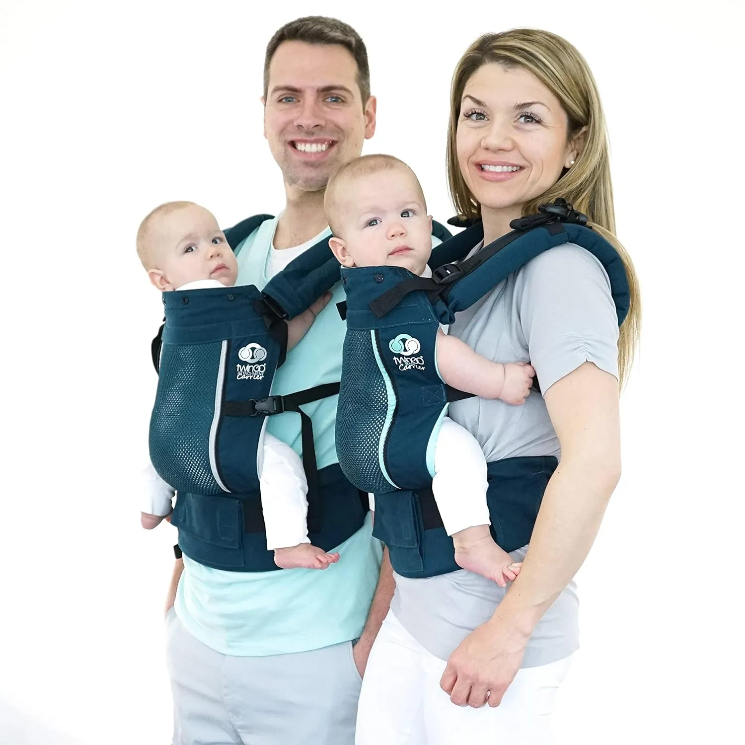 TwinGo Carrier - Air Model - Modern Teal - Great for All Seasons - Breathable Mesh - Fully Adjustable Tandem or 2 Single Baby Carrier for Men, Woman XS-XXL - Twins and Babies 10-45 lbs