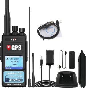 TYT DMR MD-UV390 Plus Radio AES256 Ham Radio 10W Dual Band GPS Walkie Talkie USB-C Charging Long Range Digital&Analog Handheld Radio 3600mAh with Programming Cable