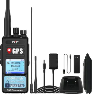 TYT DMR Radio MD-UV390 Plus AES256 Radio 10W VHF UHF Dual Band GPS Walkie Talkie Long Range Digital&Analog Handheld Radio 3600mAh Battery