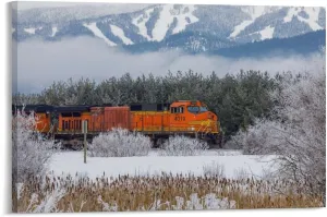 TYWSDBV Diesel Train BNSF Running in The Snow Poster Train Poster Vintage Poster 1 Canvas Painting Posters And Prints Wall Art Pictures for Living Room Bedroom Decor 20x30inch(50x75cm) Frame-style