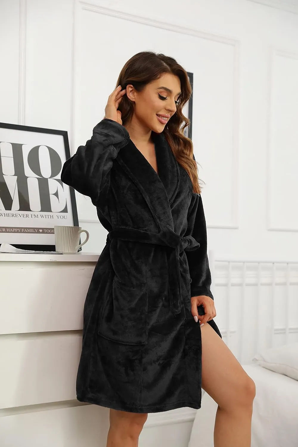 U2SKIIN Women Fleece Robe, Short Cozy Plush Robes for Womens Soft Shawl Collar Warm Spa Bathrobe