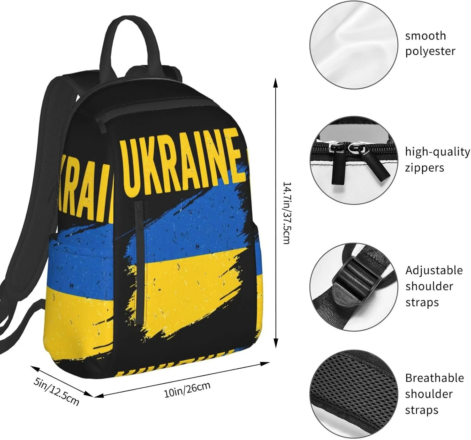 Ukraine Ukrainian Flag Travel Backpacks Casual Laptop Backpack Sport Rucksack Large Capacity Daypack Multi-Pockets Adjustable Strap Bag for Working Hiking