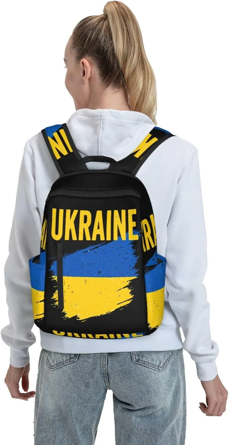 Ukraine Ukrainian Flag Travel Backpacks Casual Laptop Backpack Sport Rucksack Large Capacity Daypack Multi-Pockets Adjustable Strap Bag for Working Hiking