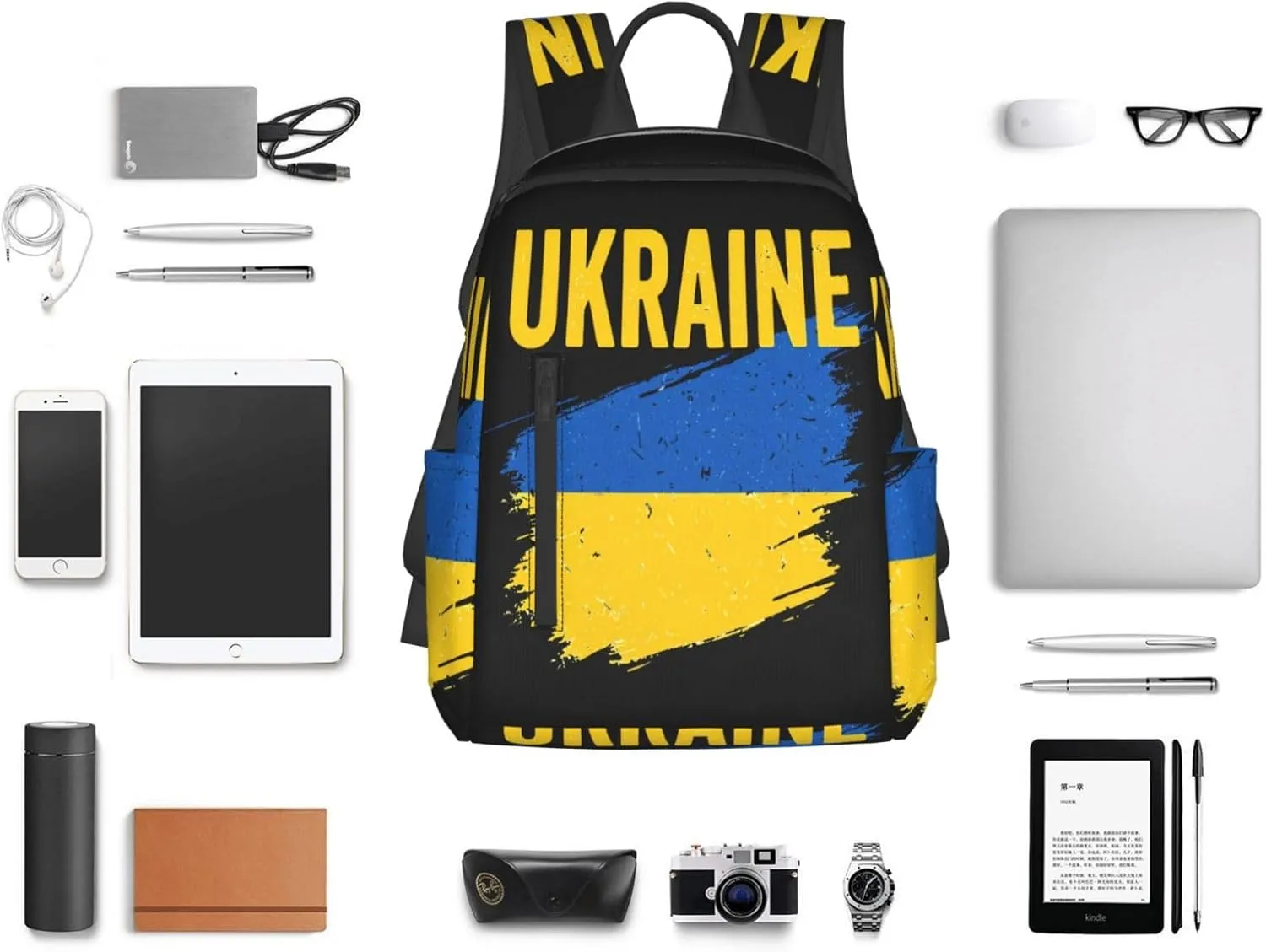 Ukraine Ukrainian Flag Travel Backpacks Casual Laptop Backpack Sport Rucksack Large Capacity Daypack Multi-Pockets Adjustable Strap Bag for Working Hiking