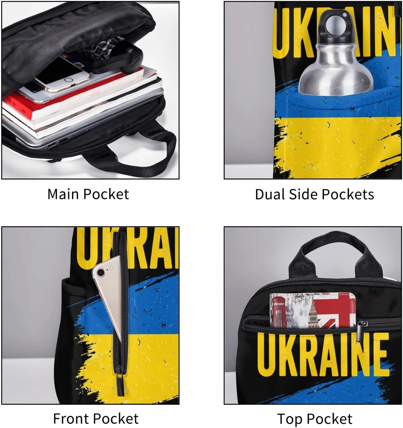 Ukraine Ukrainian Flag Travel Backpacks Casual Laptop Backpack Sport Rucksack Large Capacity Daypack Multi-Pockets Adjustable Strap Bag for Working Hiking