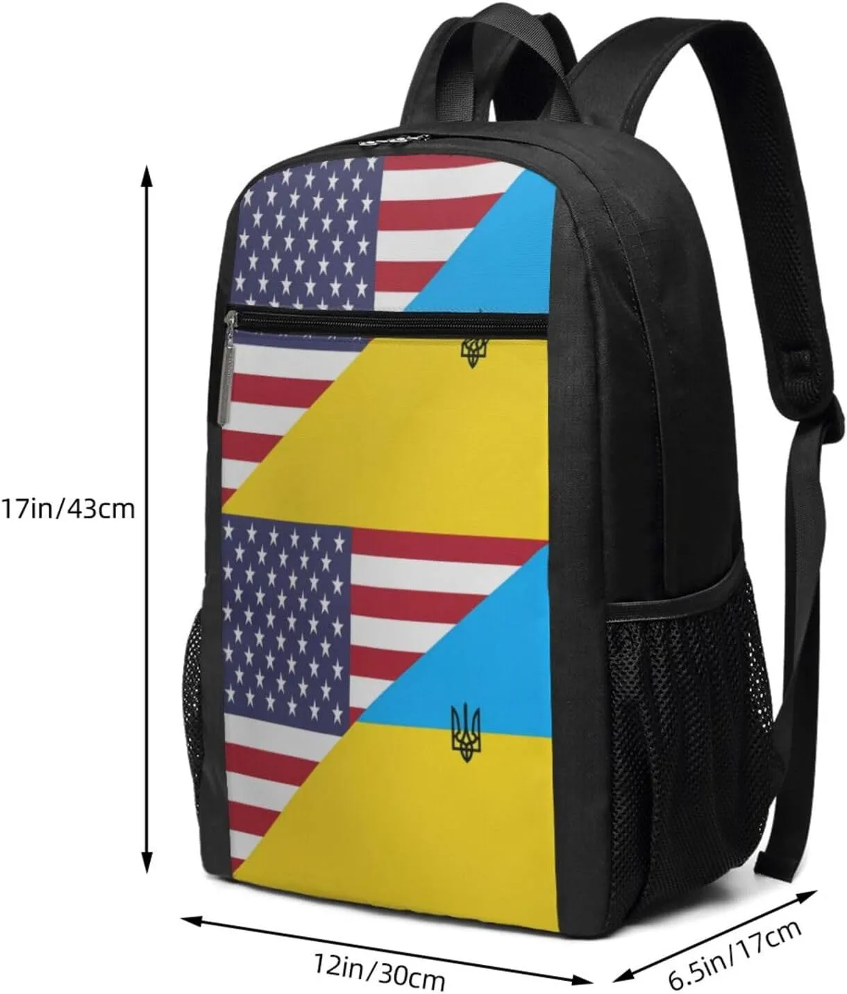 Ukraine Ukrainian Trident American Flag Casual Backpacks Sports Backpack Large Capacity Travel Rucksack Laptop Daypack with Multi-Pockets Adjustable Strap Work Bag for Hiking