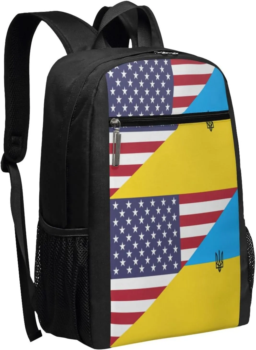 Ukraine Ukrainian Trident American Flag Casual Backpacks Sports Backpack Large Capacity Travel Rucksack Laptop Daypack with Multi-Pockets Adjustable Strap Work Bag for Hiking