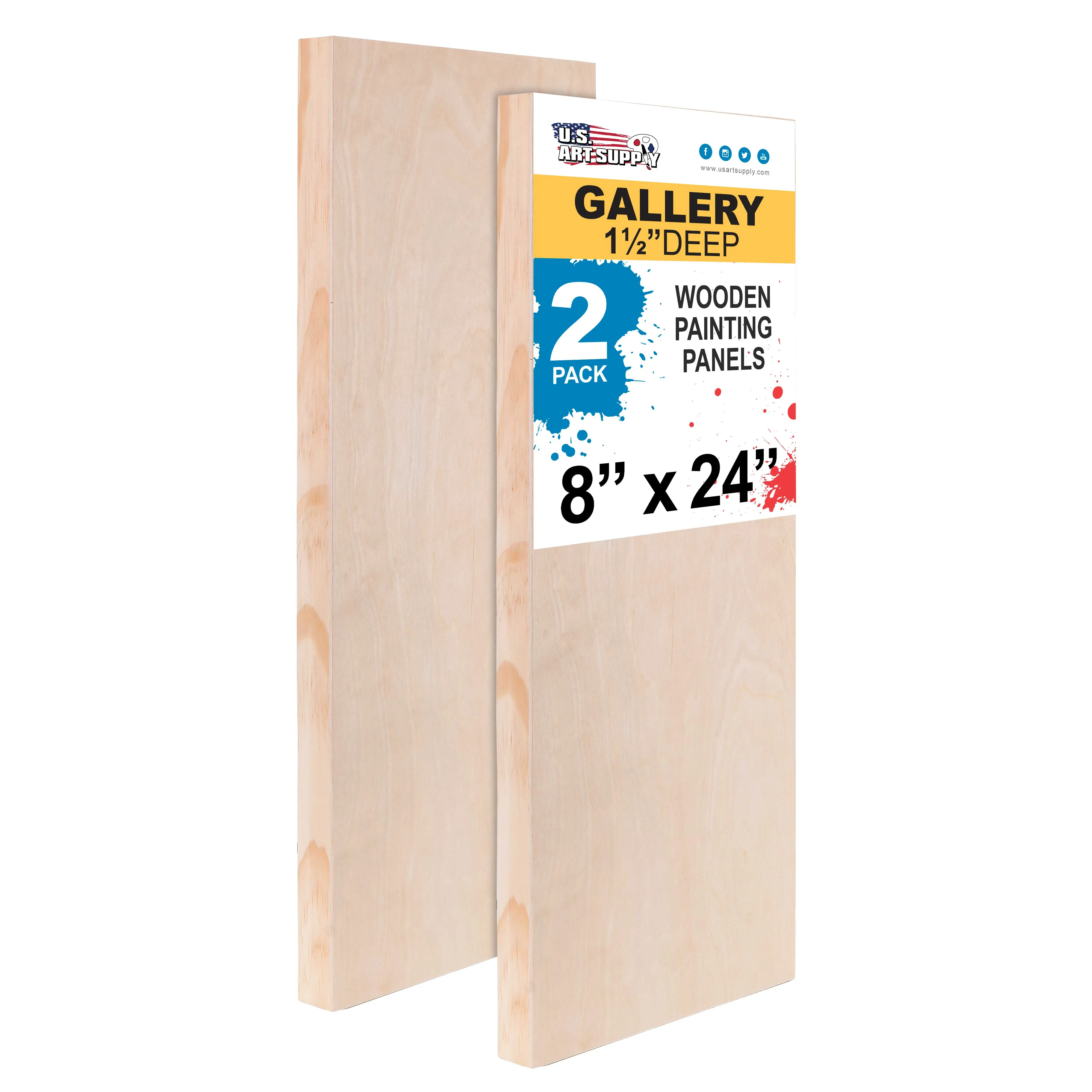 Unfinished Birch Wood Canvas Panels for Painting, 2 Pack of 8x24 inch - Artist Gallery 1-1/2" Deep, Wooden Wall - Mixed-Media Craft, Acrylic, Oil, Encaustic, Paint Pouring