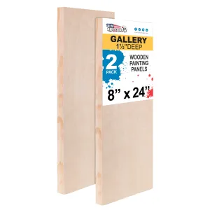 Unfinished Birch Wood Canvas Panels for Painting, 2 Pack of 8x24 inch - Artist Gallery 1-1/2" Deep, Wooden Wall - Mixed-Media Craft, Acrylic, Oil, Encaustic, Paint Pouring