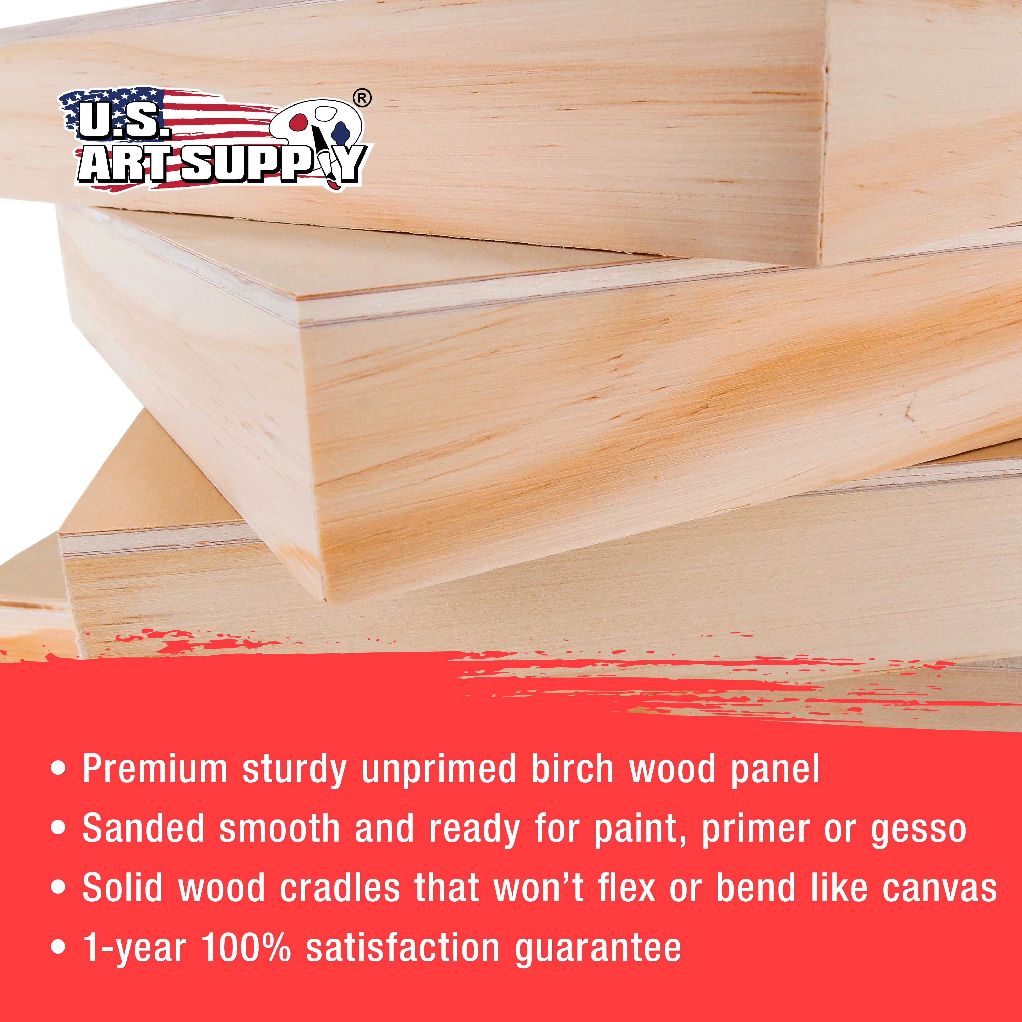 Unfinished Birch Wood Canvas Panels for Painting, 4 Pack of 8x8 inch - Artist Gallery 1-1/2" Deep, Square Wooden Wall - Mixed-Media Craft, Acrylic, Oil, Encaustic, Paint Pouring