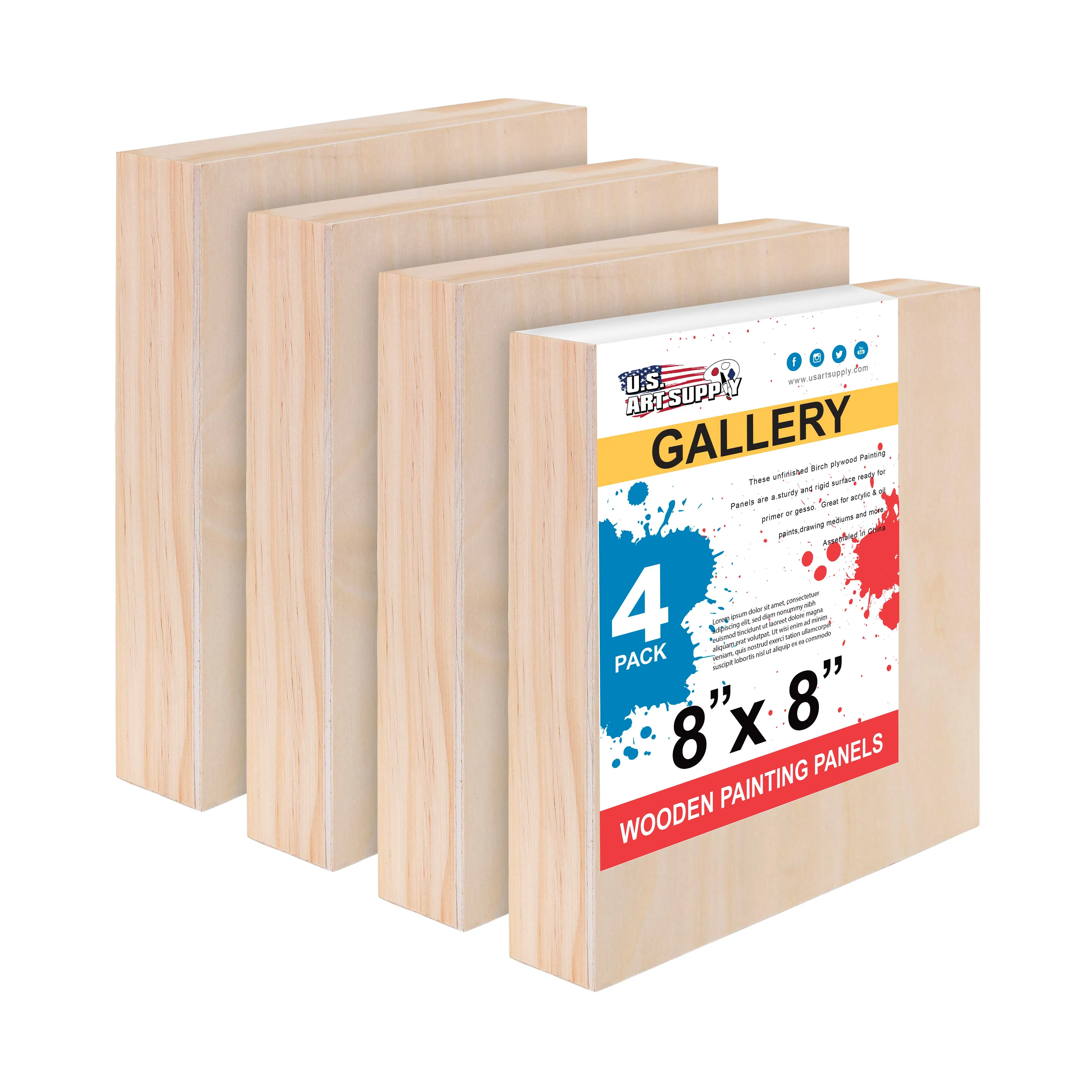 Unfinished Birch Wood Canvas Panels for Painting, 4 Pack of 8x8 inch - Artist Gallery 1-1/2" Deep, Square Wooden Wall - Mixed-Media Craft, Acrylic, Oil, Encaustic, Paint Pouring