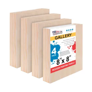Unfinished Birch Wood Canvas Panels for Painting, 4 Pack of 8x8 inch - Artist Gallery 1-1/2" Deep, Square Wooden Wall - Mixed-Media Craft, Acrylic, Oil, Encaustic, Paint Pouring