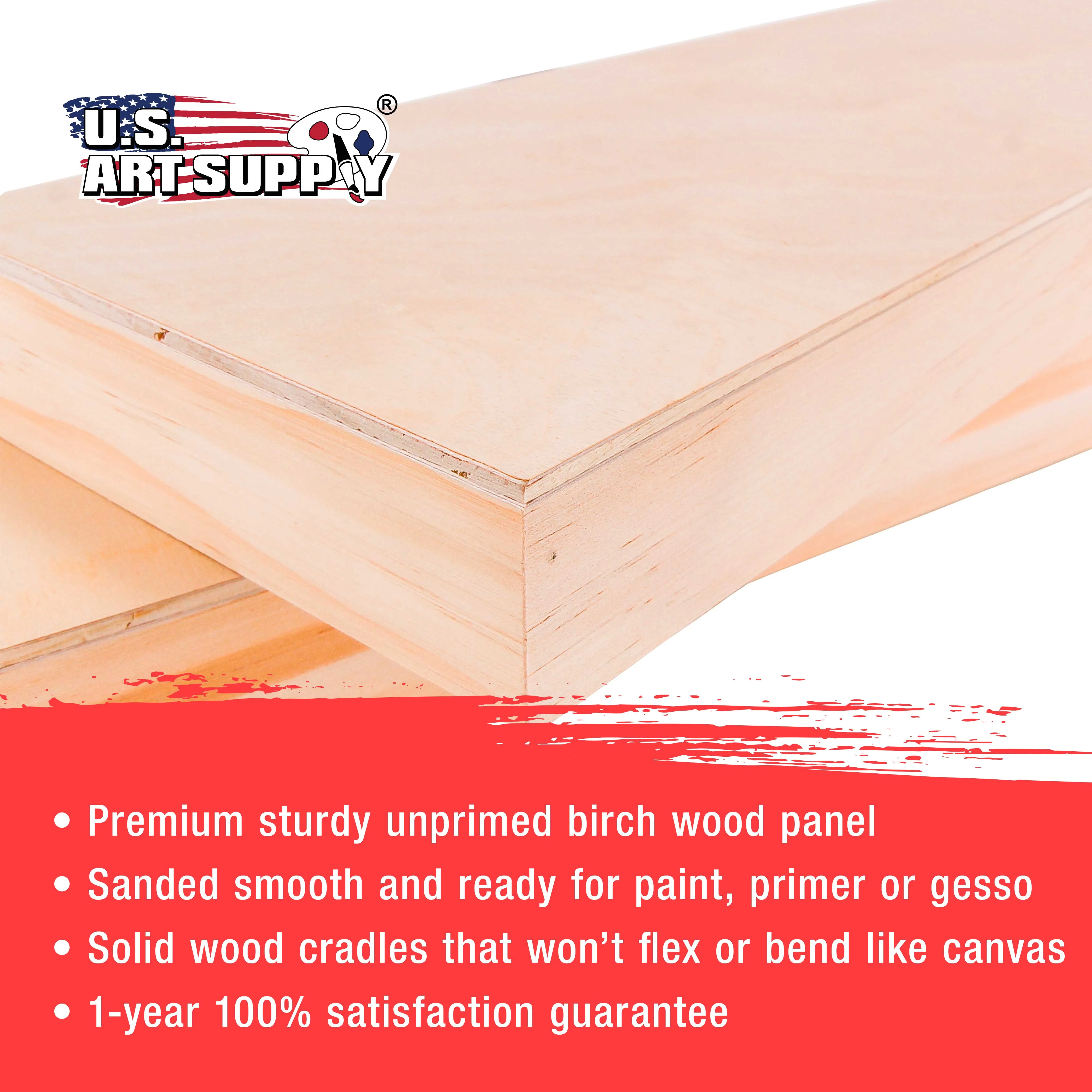 Unfinished Cradled Wood Panels for Painting, 2 Pack of 10x20 inch - Gallery Birch Wooden Canvas Boards 1-1/2" Deep - Mixed-Media Craft, Acrylic, Oil, Encaustic, Paint Pouring