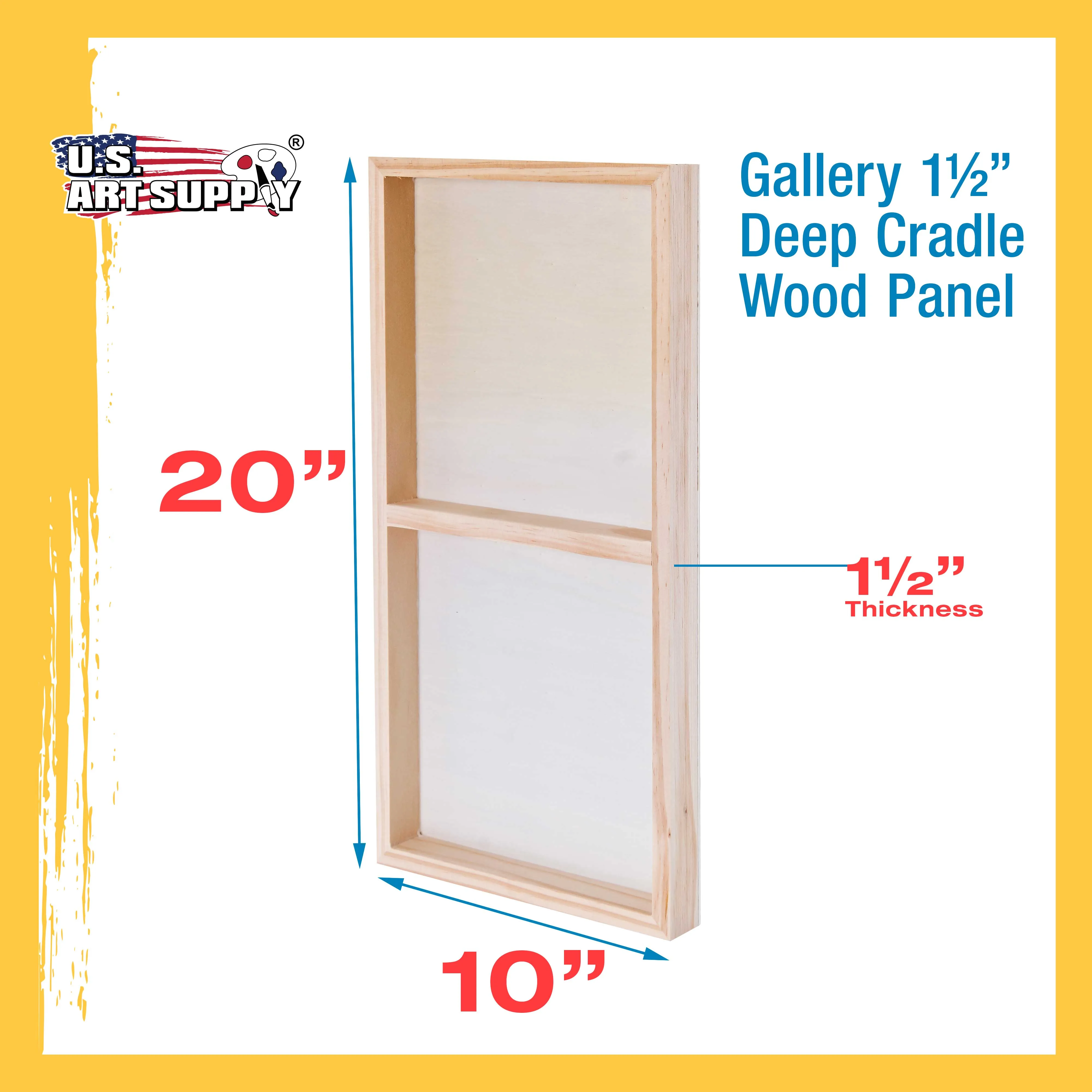 Unfinished Cradled Wood Panels for Painting, 2 Pack of 10x20 inch - Gallery Birch Wooden Canvas Boards 1-1/2" Deep - Mixed-Media Craft, Acrylic, Oil, Encaustic, Paint Pouring