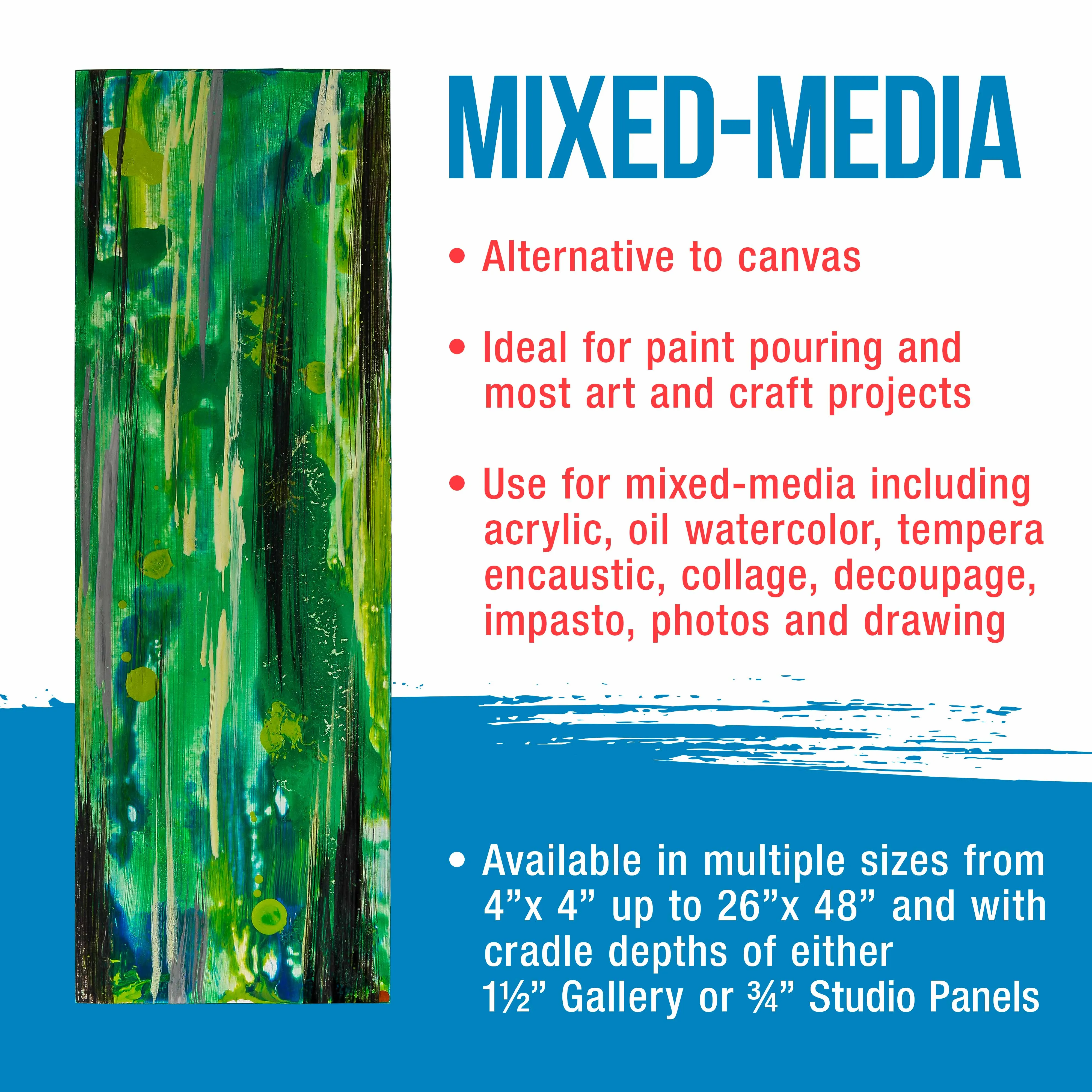 Unfinished Cradled Wood Panels for Painting, 2 Pack of 10x20 inch - Gallery Birch Wooden Canvas Boards 1-1/2" Deep - Mixed-Media Craft, Acrylic, Oil, Encaustic, Paint Pouring