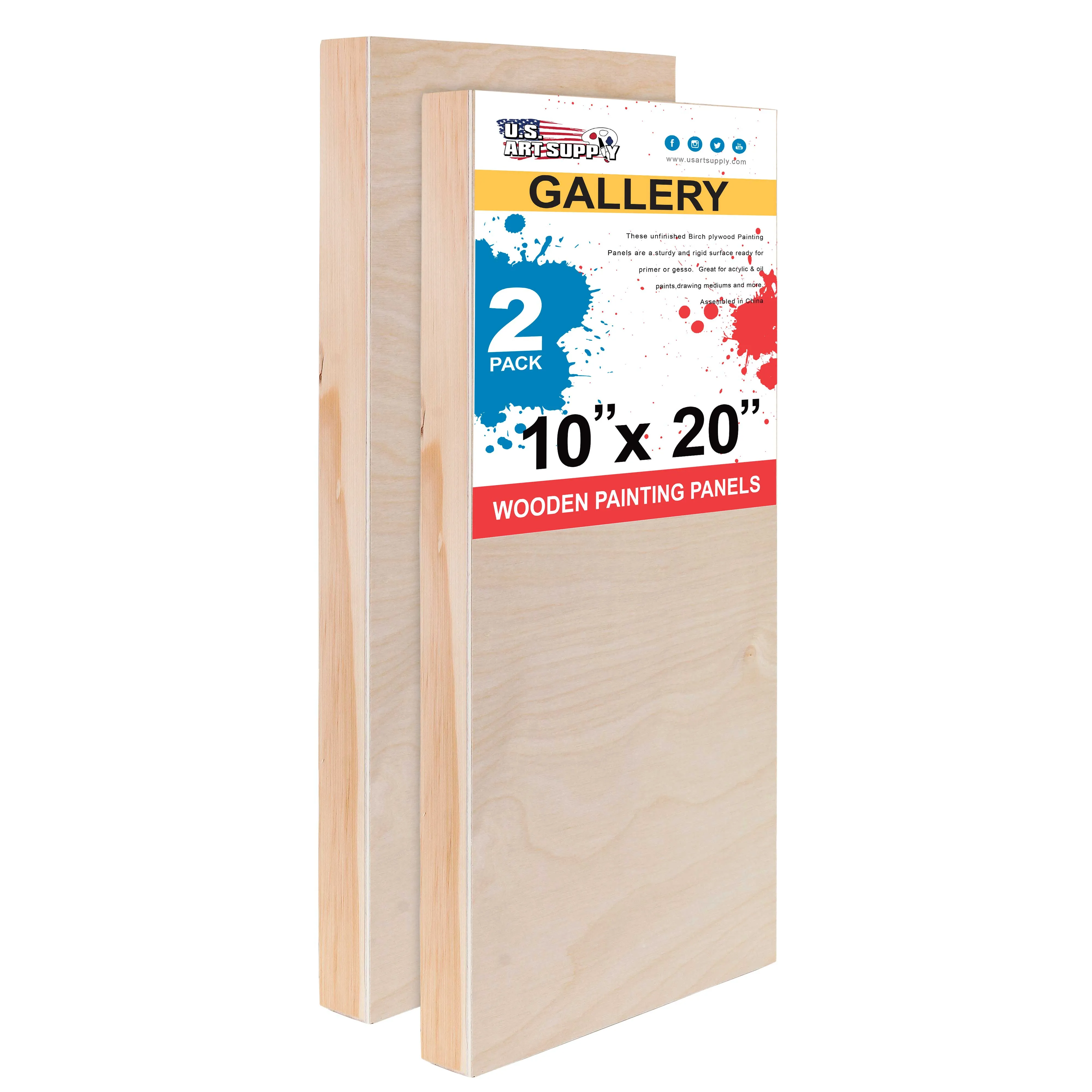 Unfinished Cradled Wood Panels for Painting, 2 Pack of 10x20 inch - Gallery Birch Wooden Canvas Boards 1-1/2" Deep - Mixed-Media Craft, Acrylic, Oil, Encaustic, Paint Pouring