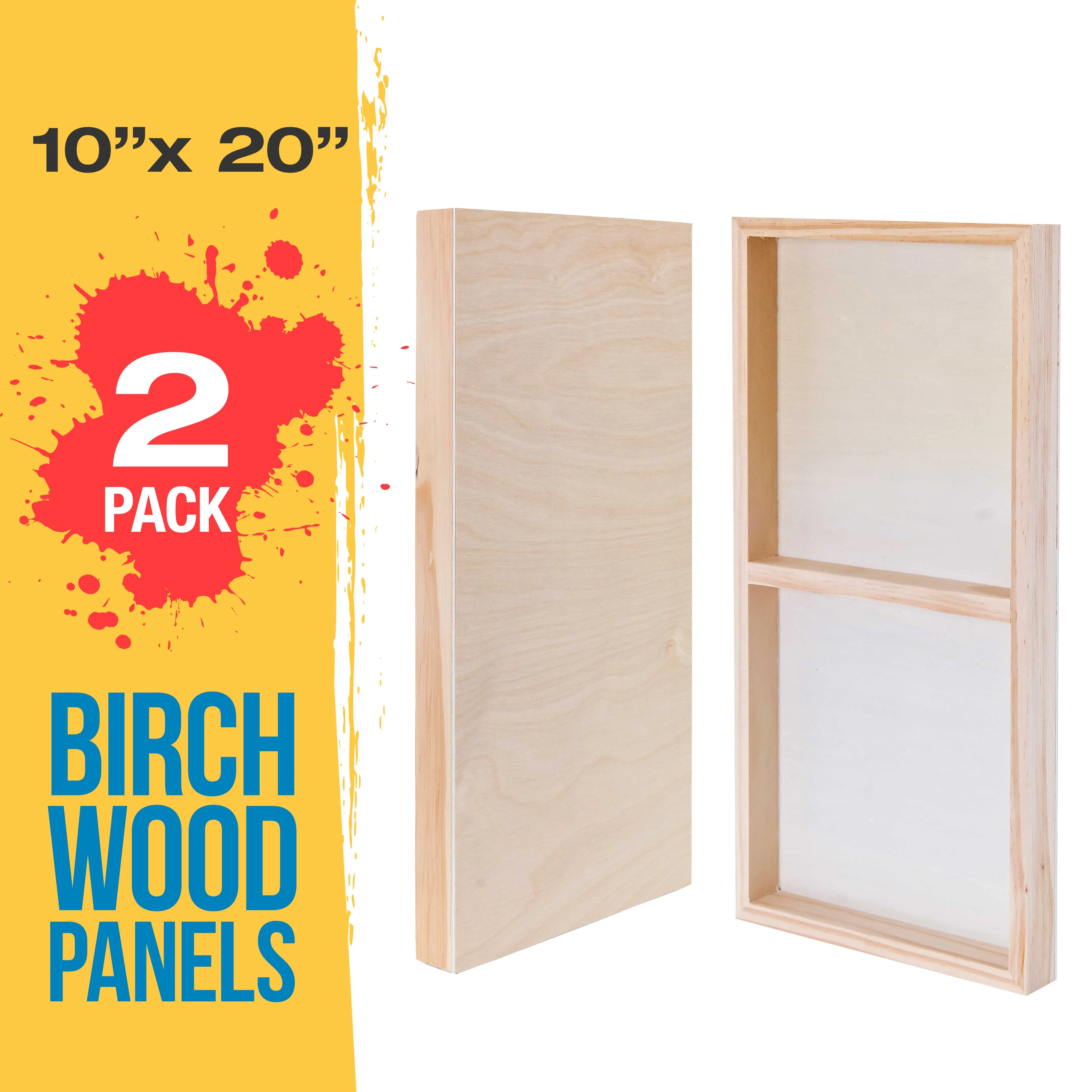 Unfinished Cradled Wood Panels for Painting, 2 Pack of 10x20 inch - Gallery Birch Wooden Canvas Boards 1-1/2" Deep - Mixed-Media Craft, Acrylic, Oil, Encaustic, Paint Pouring