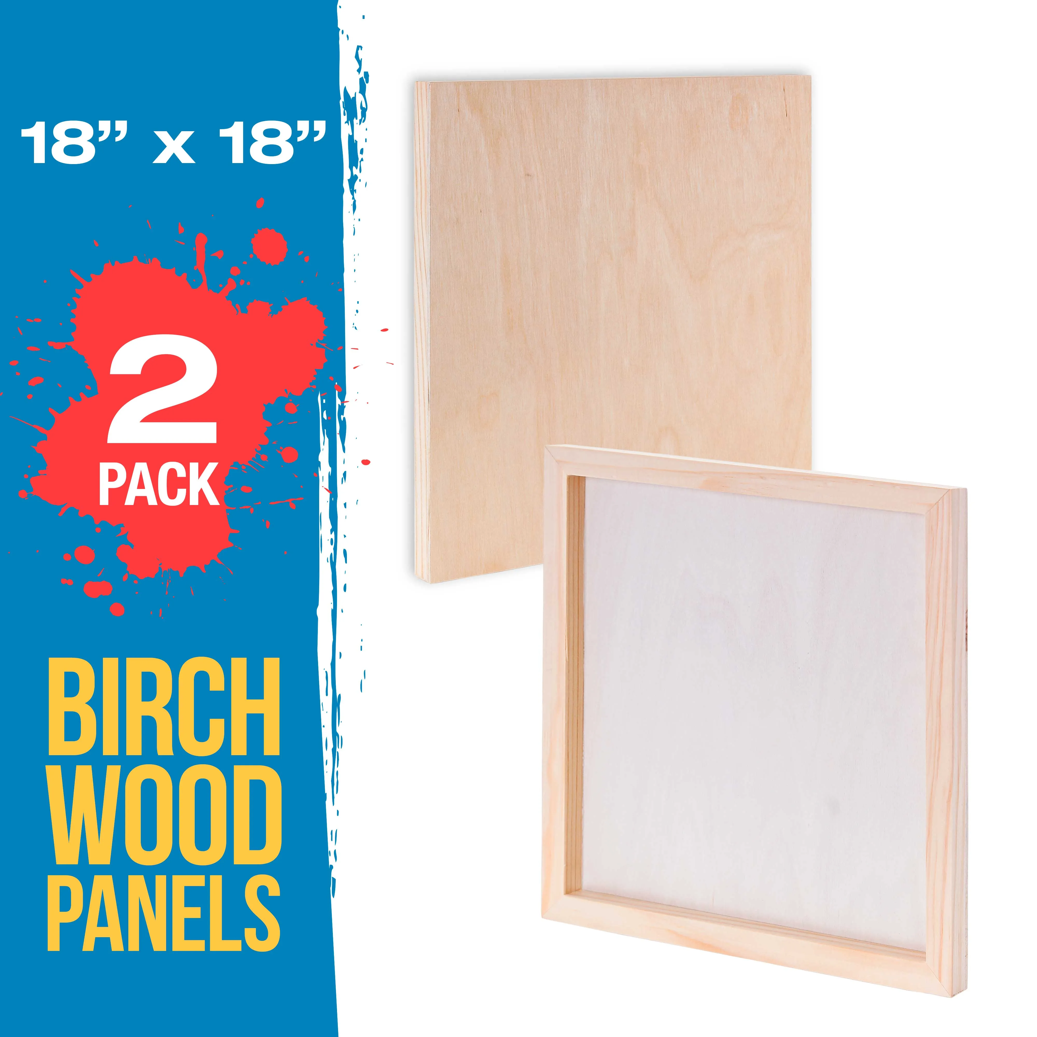 Unfinished Cradled Wood Panels for Painting, 2 Pack of 18x18 inch - Studio Birch Wooden Canvas Boards 3/4" Deep - Mixed-Media Craft, Acrylic, Oil, Encaustic, Paint Pouring Panel Board