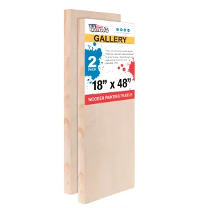 Unfinished Cradled Wood Panels for Painting, 2 Pack of 18x48 inch - Gallery Birch Wooden Canvas Boards 1-1/2" Deep - Mixed-Media Craft, Acrylic, Oil, Encaustic, Paint Pouring