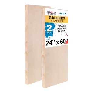 Unfinished Cradled Wood Panels for Painting, 2 Pack of 24x60 inch - Gallery Birch Wooden Canvas Boards 1-1/2" Deep - Mixed-Media Craft, Acrylic, Oil, Encaustic, Paint Pouring