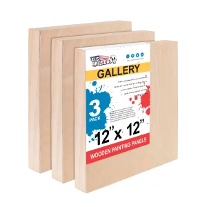 Unfinished Cradled Wood Panels for Painting, 3 Pack of 12x12 inch - Gallery Birch Wooden Canvas Boards 1-1/2" Deep - Mixed-Media Craft, Acrylic, Oil, Encaustic, Paint Pouring
