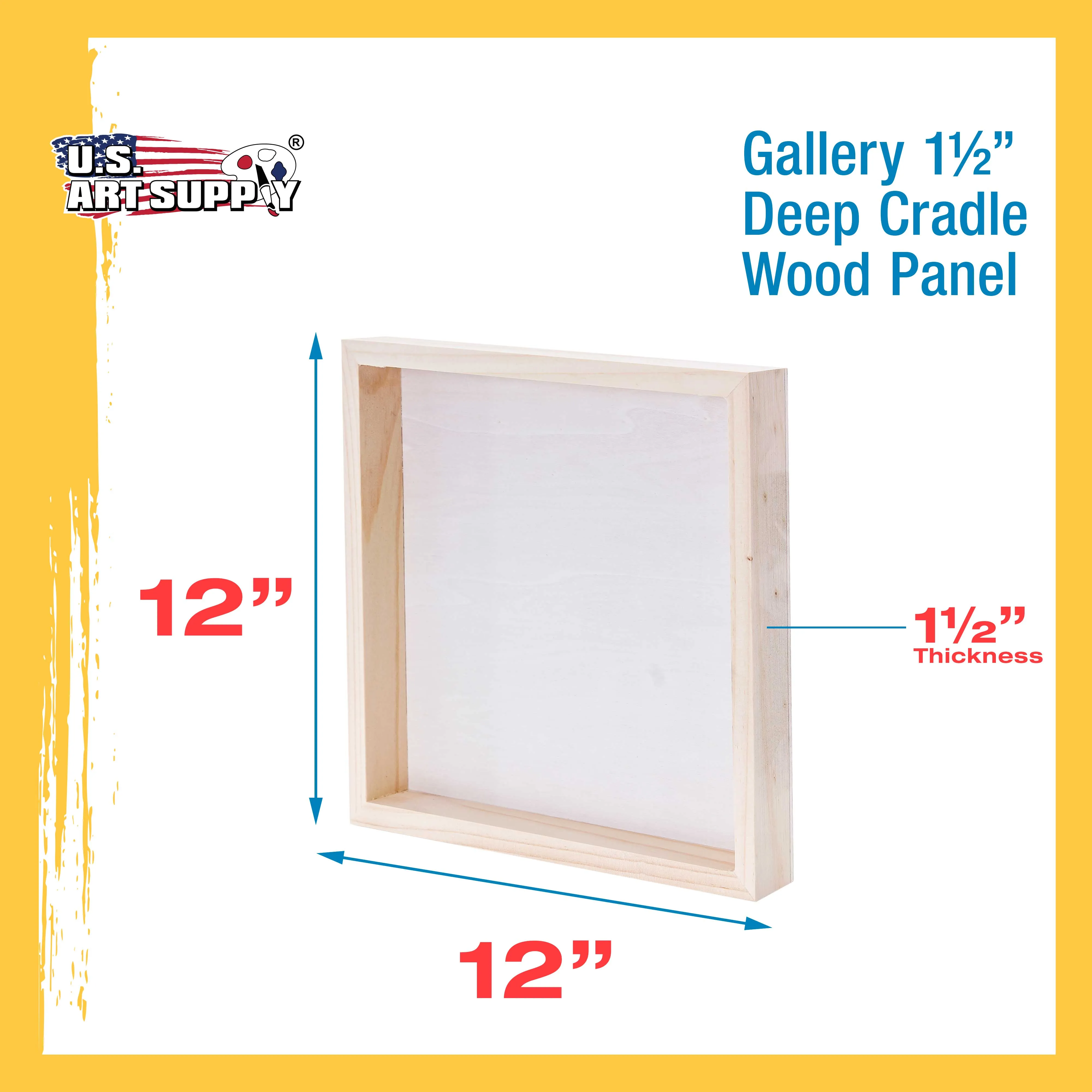 Unfinished Cradled Wood Panels for Painting, 3 Pack of 12x12 inch - Gallery Birch Wooden Canvas Boards 1-1/2" Deep - Mixed-Media Craft, Acrylic, Oil, Encaustic, Paint Pouring
