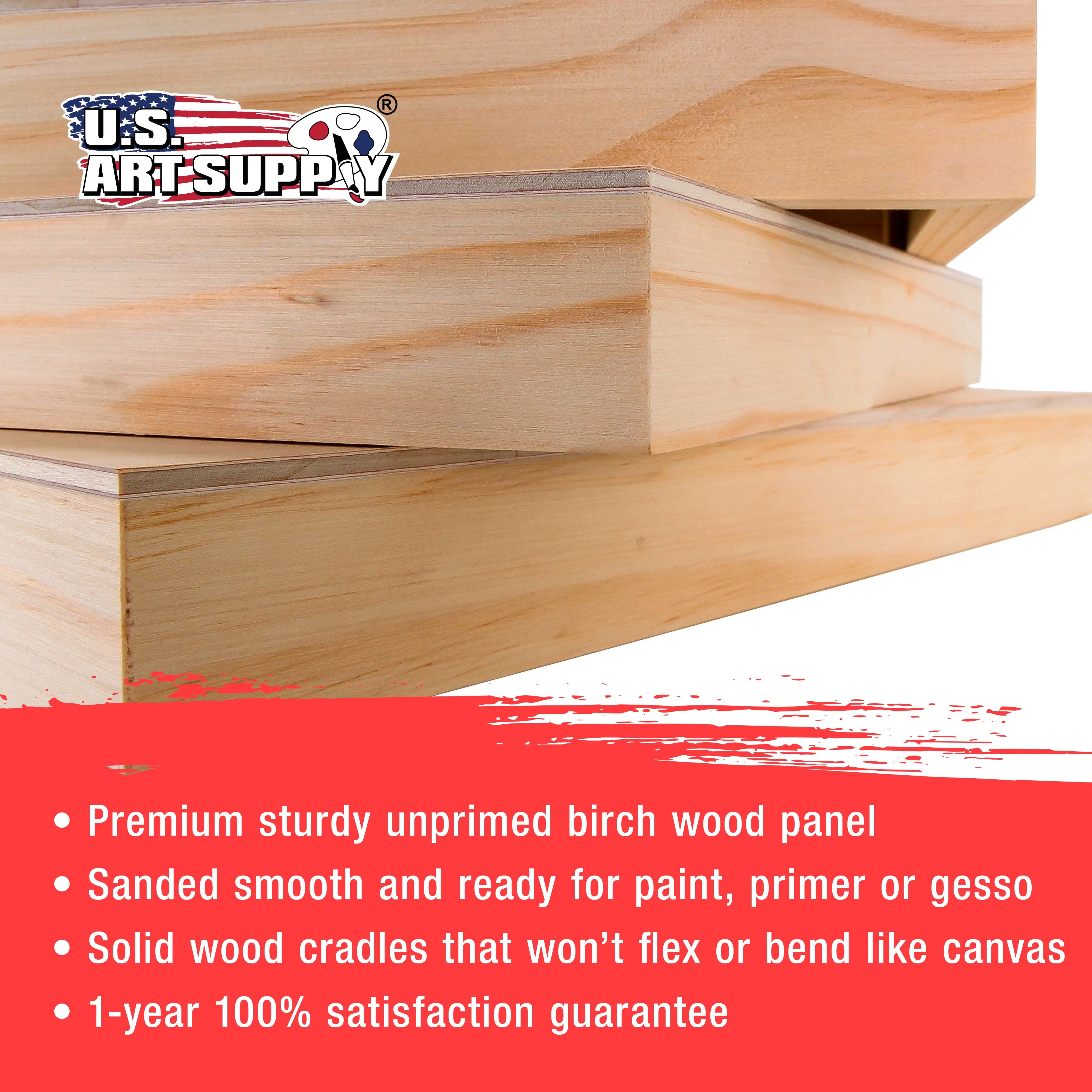 Unfinished Cradled Wood Panels for Painting, 3 Pack of 12x12 inch - Gallery Birch Wooden Canvas Boards 1-1/2" Deep - Mixed-Media Craft, Acrylic, Oil, Encaustic, Paint Pouring