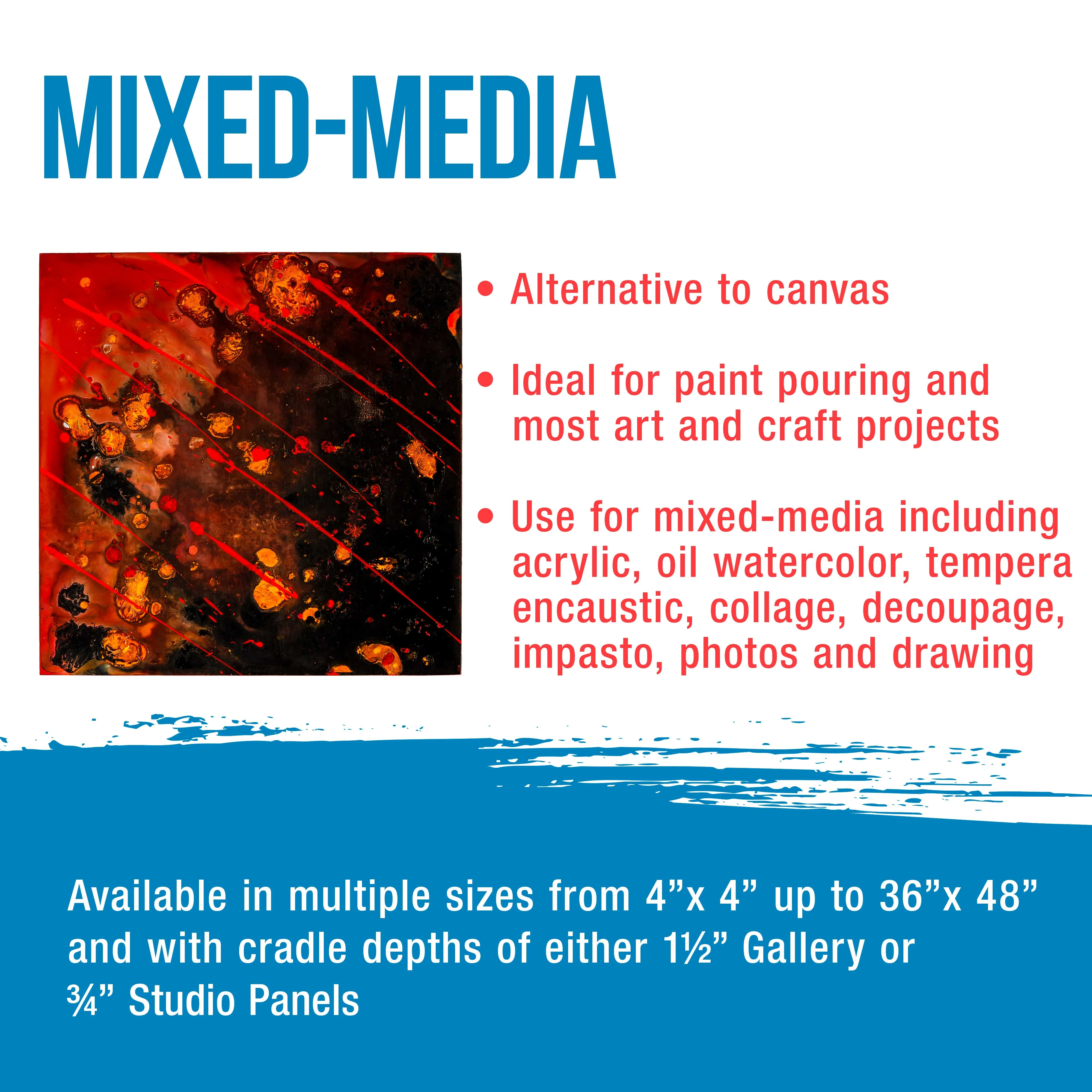 Unfinished Cradled Wood Panels for Painting, 3 Pack of 12x12 inch - Gallery Birch Wooden Canvas Boards 1-1/2" Deep - Mixed-Media Craft, Acrylic, Oil, Encaustic, Paint Pouring