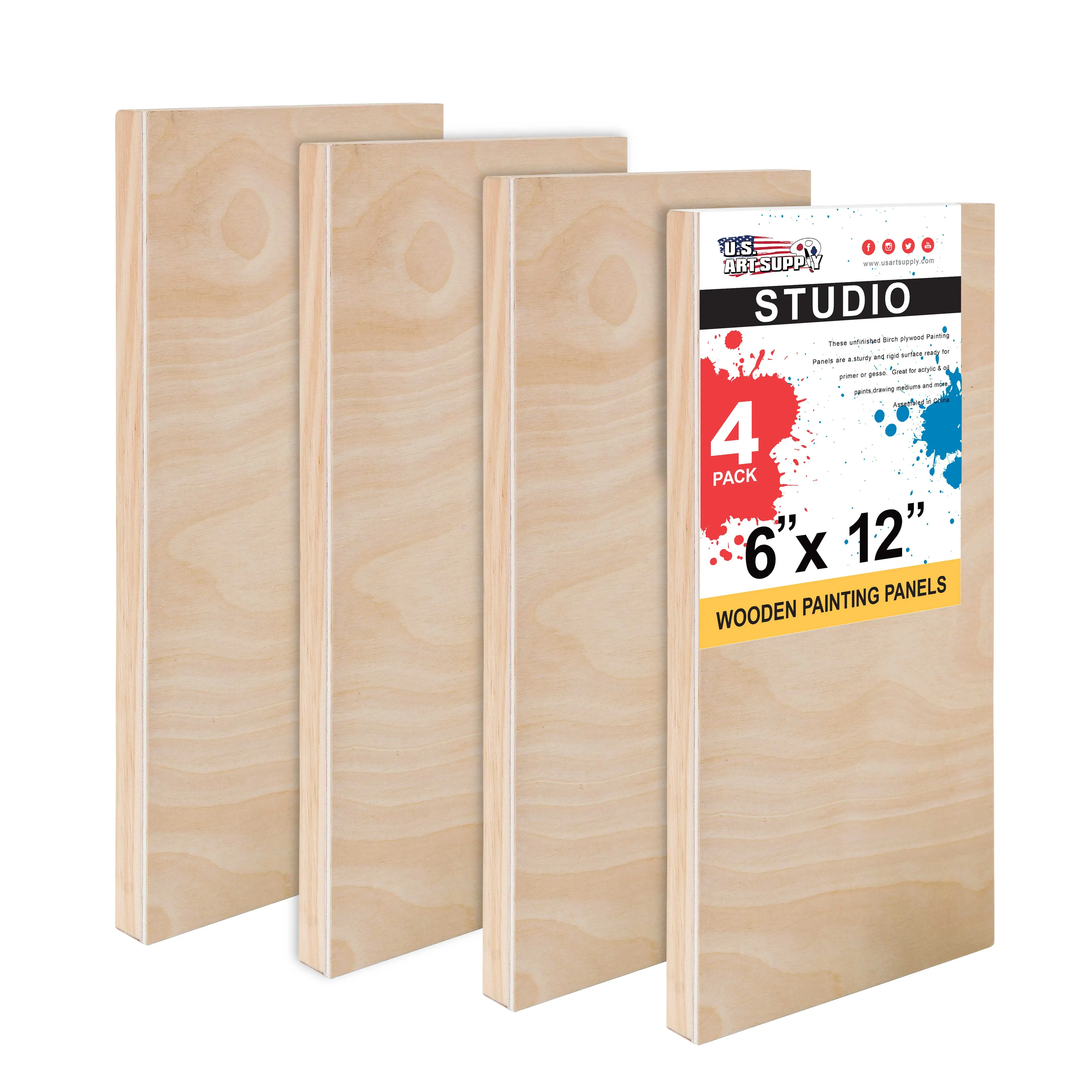 Unfinished Cradled Wood Panels for Painting, 4 Pack of 6x12 inch - Studio Birch Wooden Canvas Boards 3/4" Deep - Mixed-Media Craft, Acrylic, Oil, Encaustic, Paint Pouring Panel Board