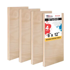 Unfinished Cradled Wood Panels for Painting, 4 Pack of 6x12 inch - Studio Birch Wooden Canvas Boards 3/4" Deep - Mixed-Media Craft, Acrylic, Oil, Encaustic, Paint Pouring Panel Board