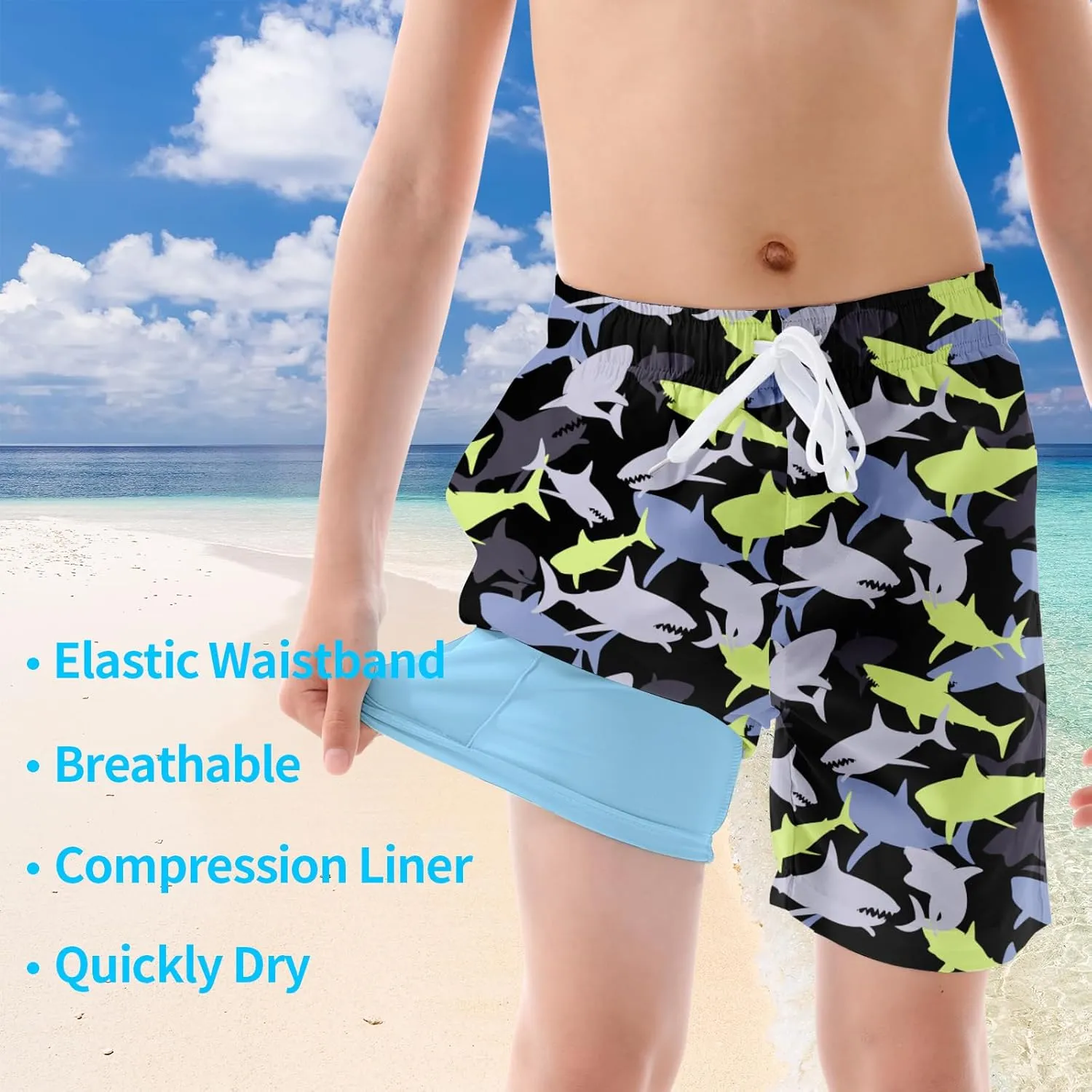 UNICOMIDEA Boys Swim Trunks Compression Liner Swimming Shorts Quick Dry Boxer Brief Swimwear 7-20 Years Bathing Suit