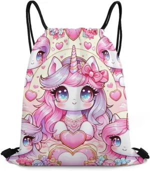 Unicorn Drawstring Backpack - Cute Cinch Sack, String Backpacks for Kids Women Men Boys Girls for Gym Outdoor Sports Travel Athletic Drawstring Bag - Lightweight/Foldable
