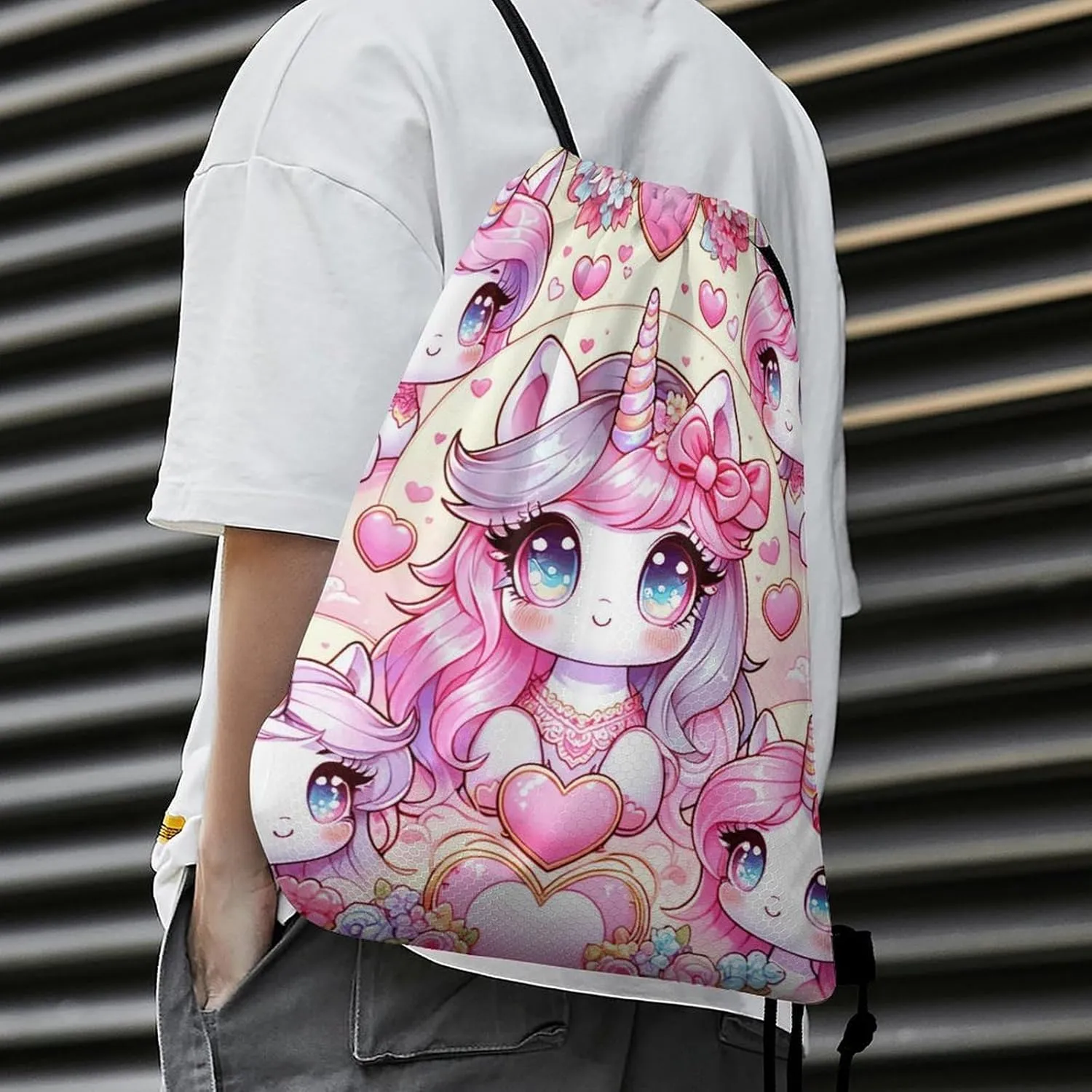 Unicorn Drawstring Backpack - Cute Cinch Sack, String Backpacks for Kids Women Men Boys Girls for Gym Outdoor Sports Travel Athletic Drawstring Bag - Lightweight/Foldable