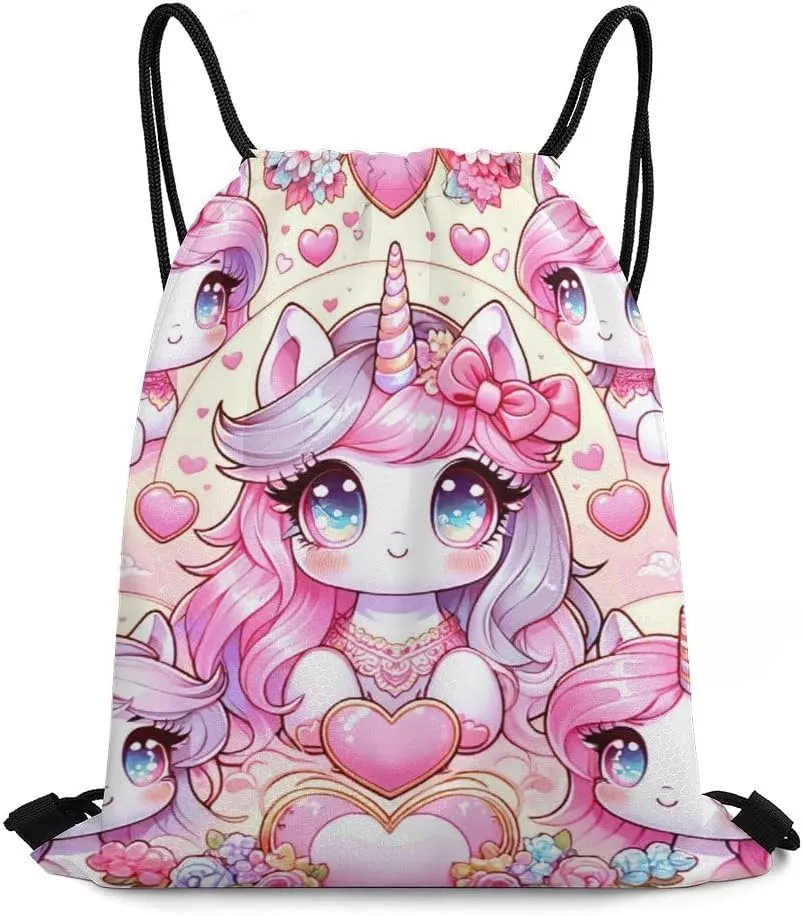 Unicorn Drawstring Backpack - Cute Cinch Sack, String Backpacks for Kids Women Men Boys Girls for Gym Outdoor Sports Travel Athletic Drawstring Bag - Lightweight/Foldable