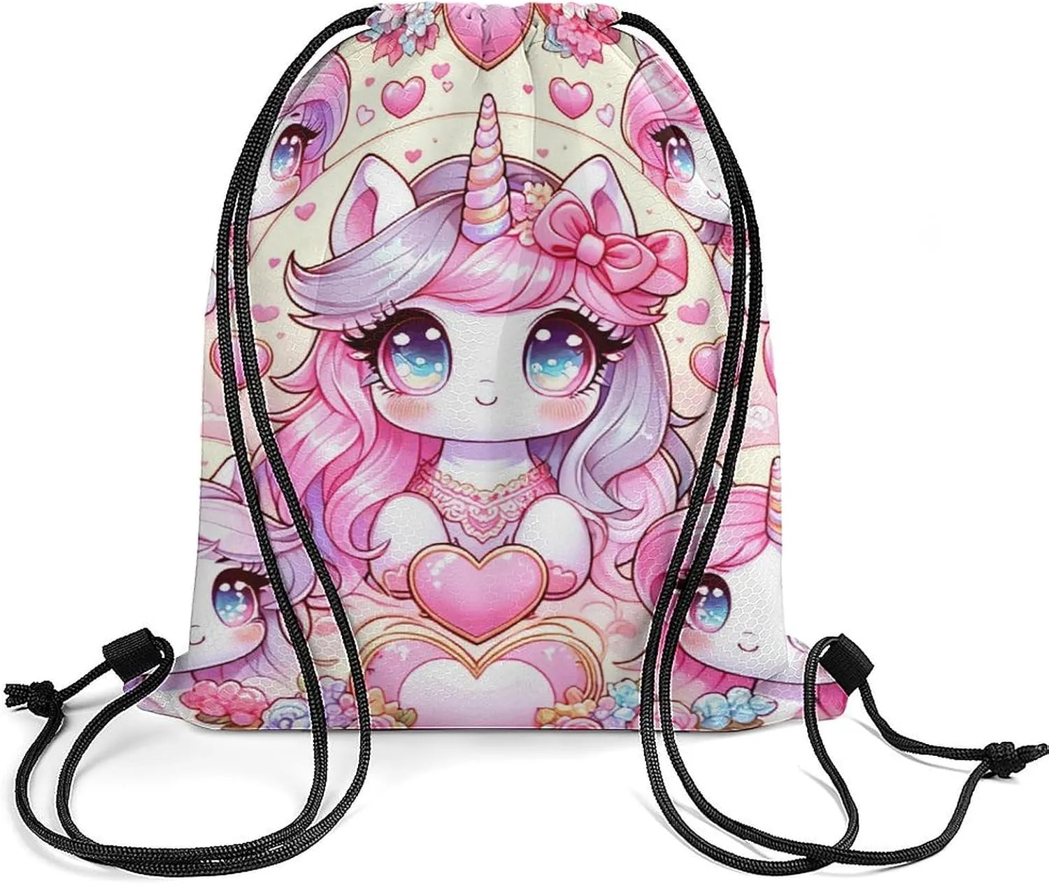 Unicorn Drawstring Backpack - Cute Cinch Sack, String Backpacks for Kids Women Men Boys Girls for Gym Outdoor Sports Travel Athletic Drawstring Bag - Lightweight/Foldable