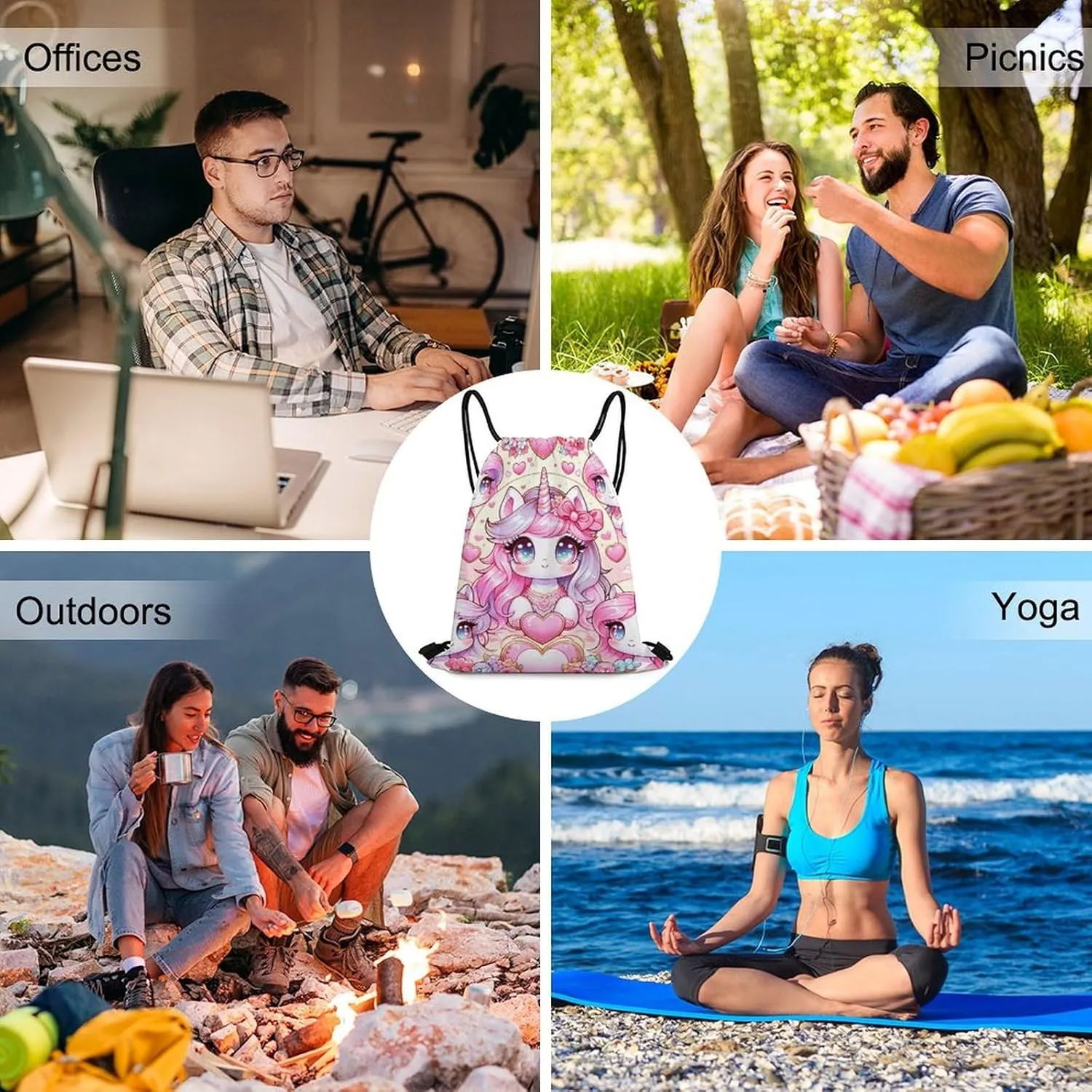 Unicorn Drawstring Backpack - Cute Cinch Sack, String Backpacks for Kids Women Men Boys Girls for Gym Outdoor Sports Travel Athletic Drawstring Bag - Lightweight/Foldable