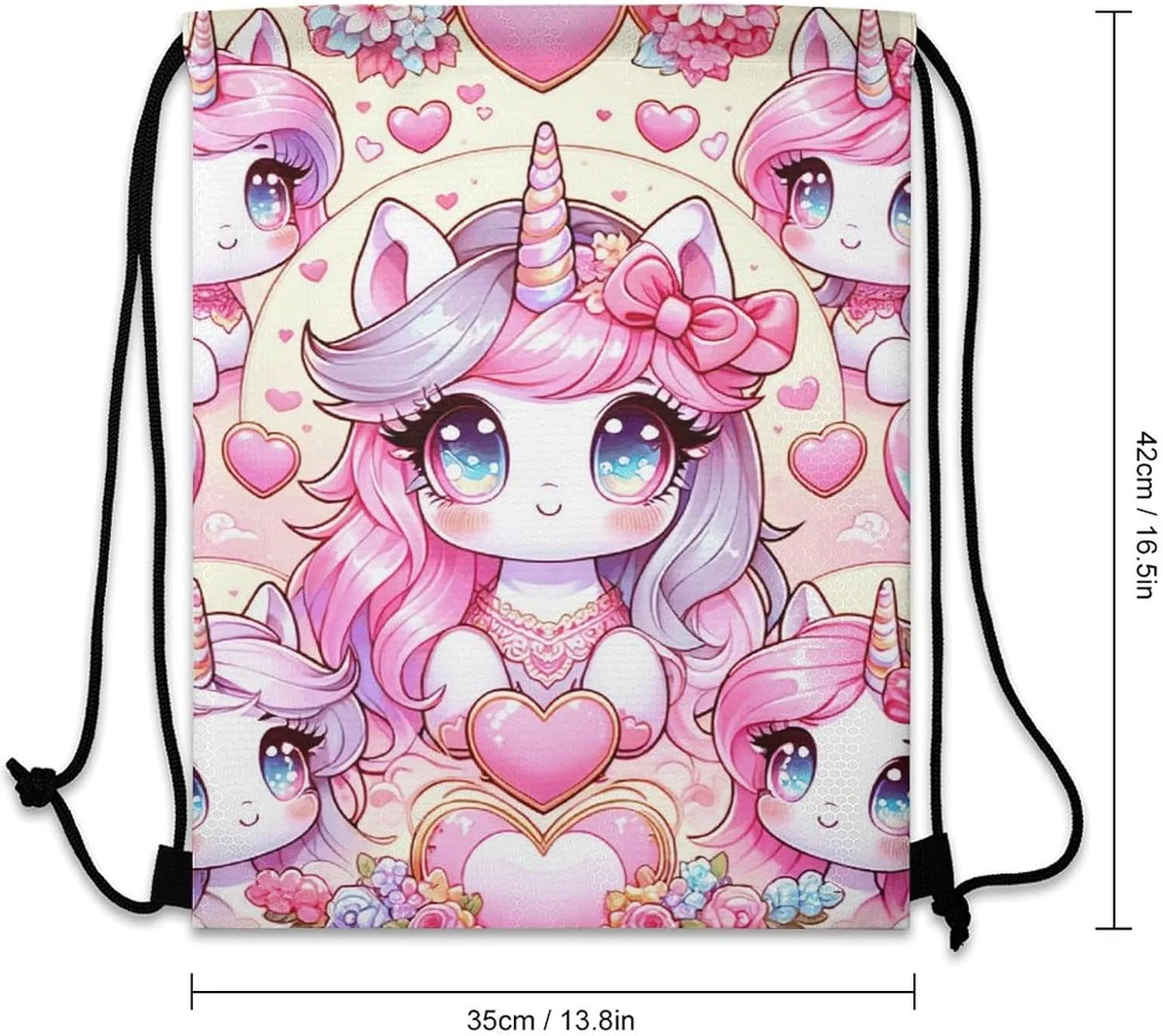 Unicorn Drawstring Backpack - Cute Cinch Sack, String Backpacks for Kids Women Men Boys Girls for Gym Outdoor Sports Travel Athletic Drawstring Bag - Lightweight/Foldable