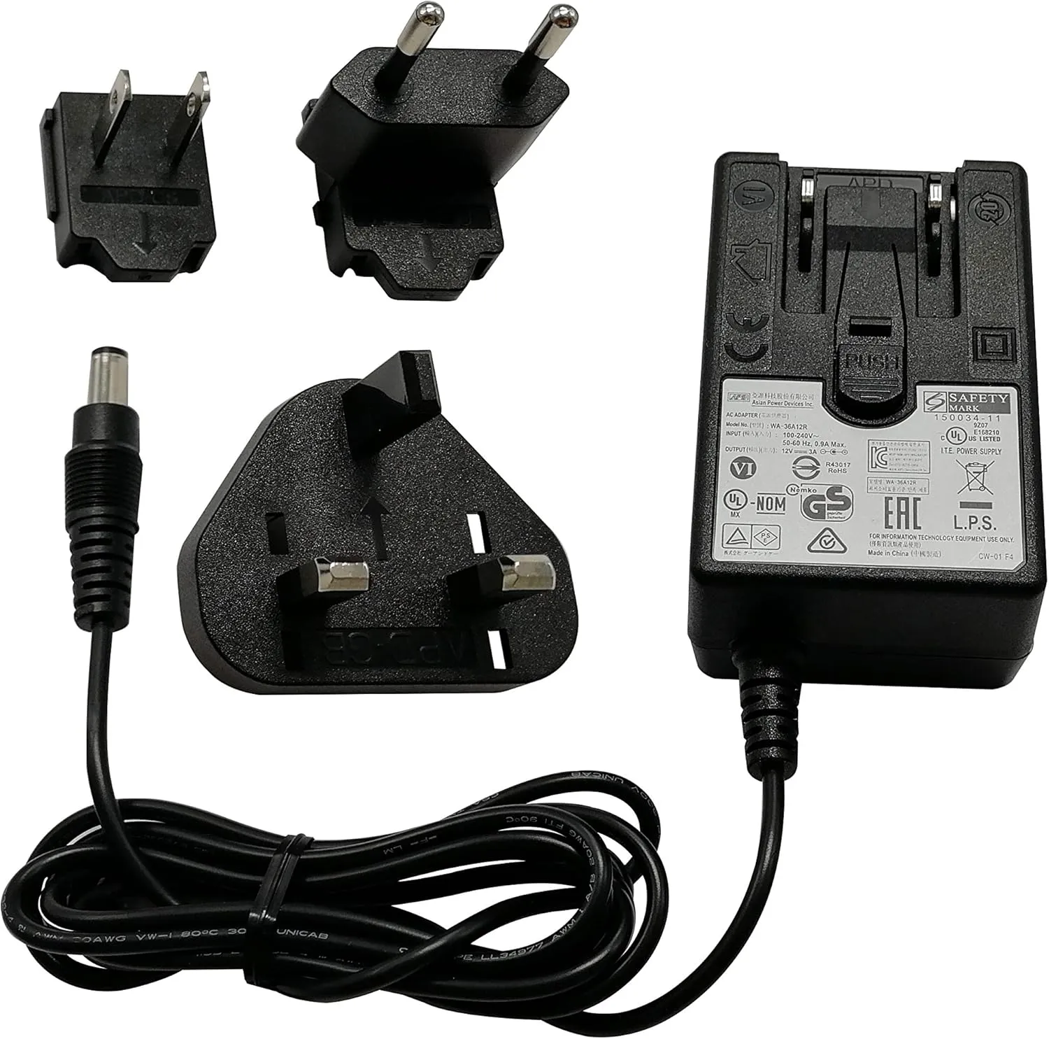 Universal AC Power Supply 12V 3A 36W,100-240V, 1.5M, with Multi Plug for US, UK, EU, Compatible with MINIX Mini PC NEO Z83-4, NEO Z83-4 Pro/Z83-4 Plus/N42C-4/J50C-4/X39 and Others.