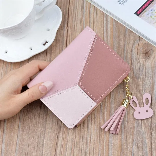UOSC Geometric Women Cute Pink Wallets Pocket Purse Card Holder Patchwork Wallet Lady Female Fashion Short Coin Burse Money Bag