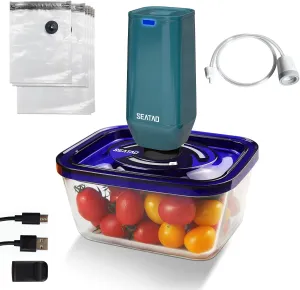 Upgraded Multi-Use Handheld Vacuum Sealer & Glass Food Storage Containers Preserve & Marinate Vacuum Sealer Airtight Food Storage Containers with Lids