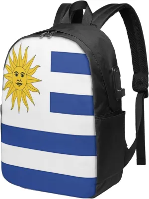 Uruguay Uruguayan Flag Laptop Backpacks Travel Backpack Casual Business Daypack Sport Rucksack Computer Bag Fits up to 17 Inch Notebook with USB Port