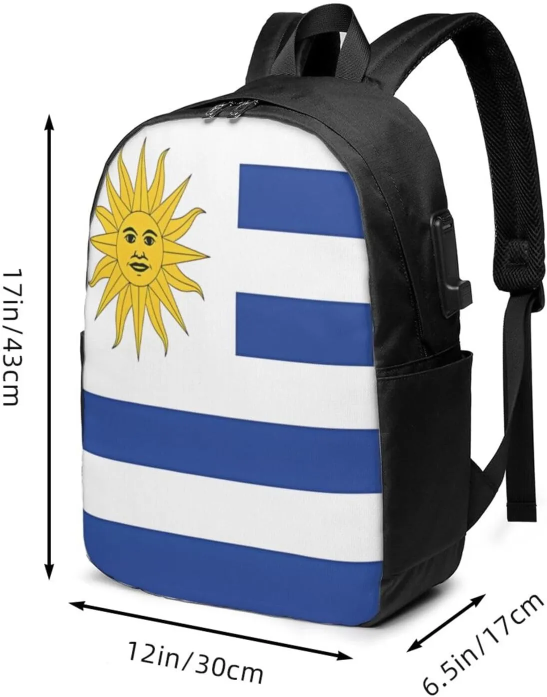 Uruguay Uruguayan Flag Laptop Backpacks Travel Backpack Casual Business Daypack Sport Rucksack Computer Bag Fits up to 17 Inch Notebook with USB Port