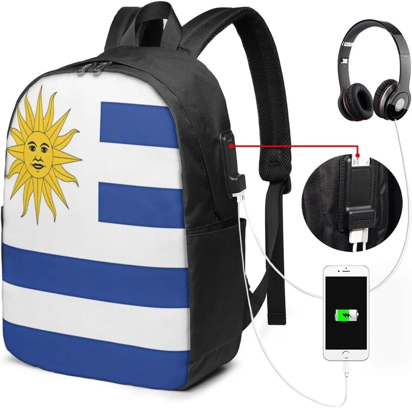 Uruguay Uruguayan Flag Laptop Backpacks Travel Backpack Casual Business Daypack Sport Rucksack Computer Bag Fits up to 17 Inch Notebook with USB Port
