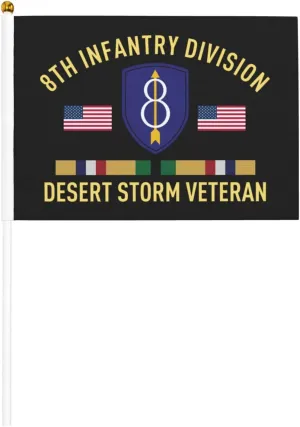 Us Army 8th Infantry Division Desert Storm Veteran Stylish Mini Handheld Flags 5.5x8.3 Inch For Support Team Activities Parties