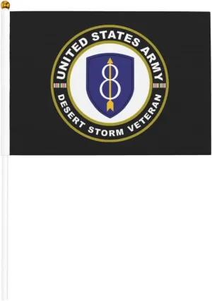 Us Army 8th Infantry Division Desert Storm Veteran Stylish Mini Handheld Flags 5.5x8.3 Inch For Support Team Activities Parties