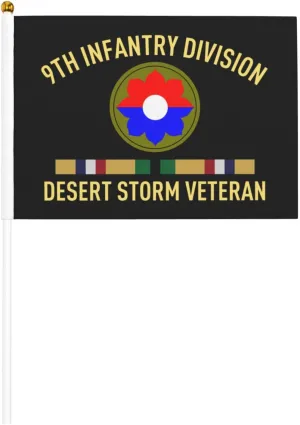 Us Army 9th Infantry Division Desert Storm Veteran Stylish Mini Handheld Flags 5.5x8.3 Inch For Support Team Activities Parties