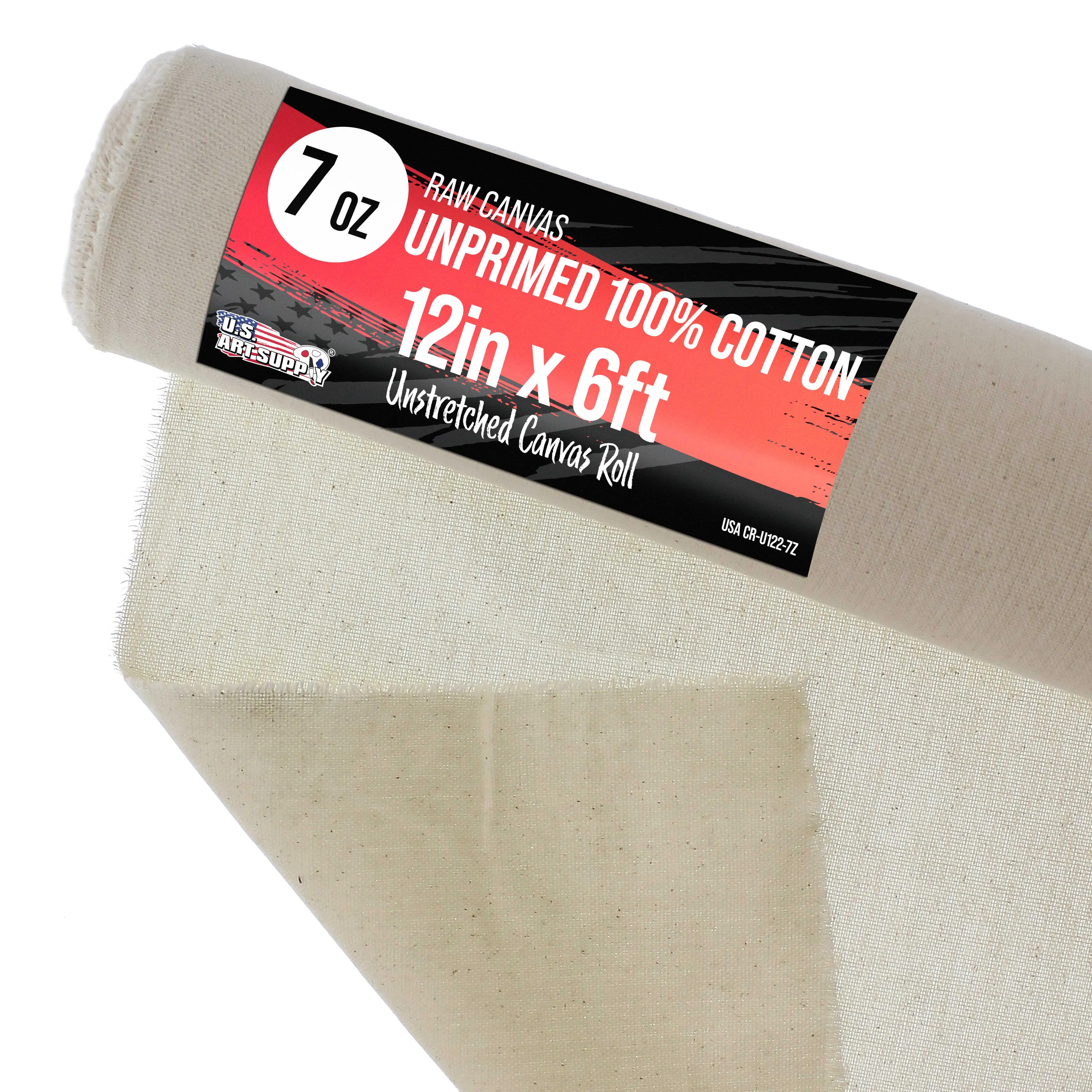 U.S. Art Supply 7-Ounce Unprimed 12" Wide x 2 Yards (6 Feet) Long Unstretched Canvas Roll - 100% Cotton, Woven - Oil & Acrylic Painting, Murals